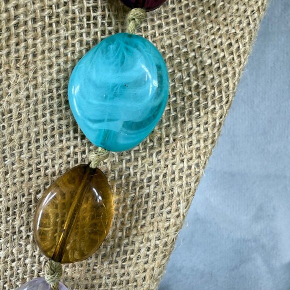 Colorful Chunky Beaded Necklace Multicolor Resin Beads & Adjustable Chain Length - Picture 11 of 16